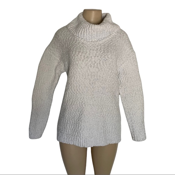 Kenneth Cole Chunky Knit White Pullover High Turtleneck Rollover Collar Sweater - Picture 4 of 4